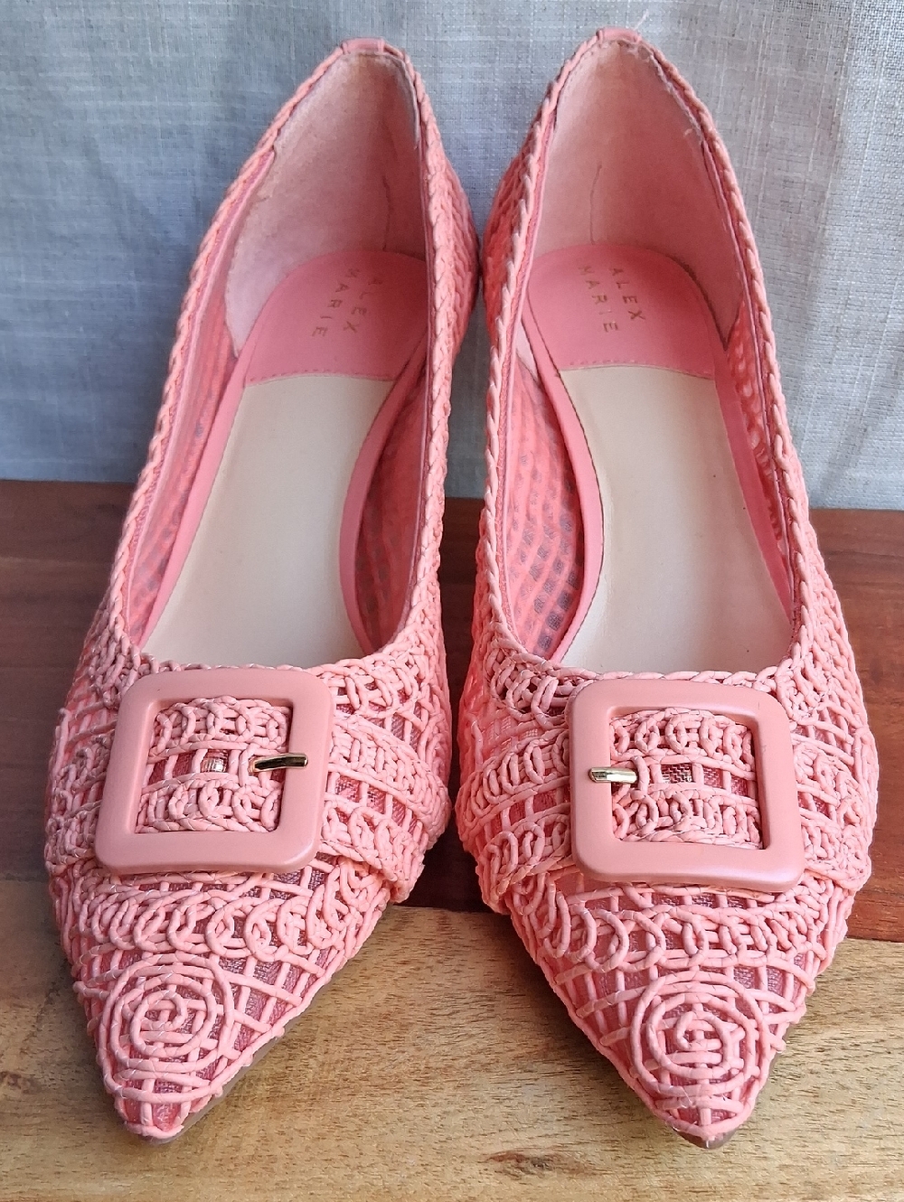 Alex Marie Pink Woven Pointed-Toe Heels with Buckle 8.5 - Picture 3 of 14